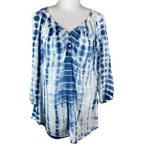 Chaps Denim Blue Tie Dyed Hippie LS Shirt Sz M